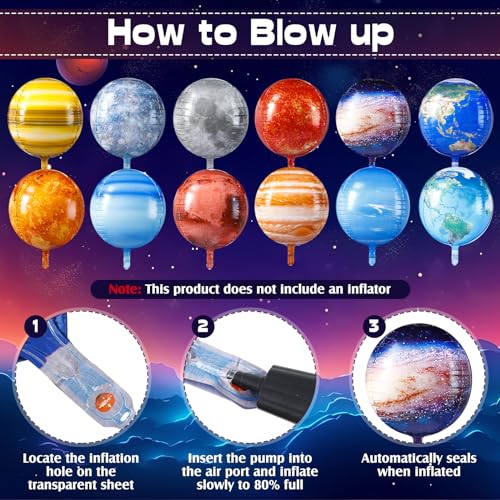 Poen 12-Pack 22-Inch 4D Space Balloons - Planet Solar System Decorations for Space Theme Party and Classroom Learning