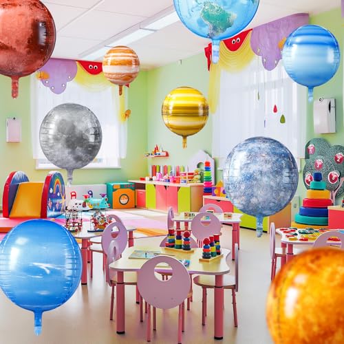 Poen 12-Pack 22-Inch 4D Space Balloons - Planet Solar System Decorations for Space Theme Party and Classroom Learning