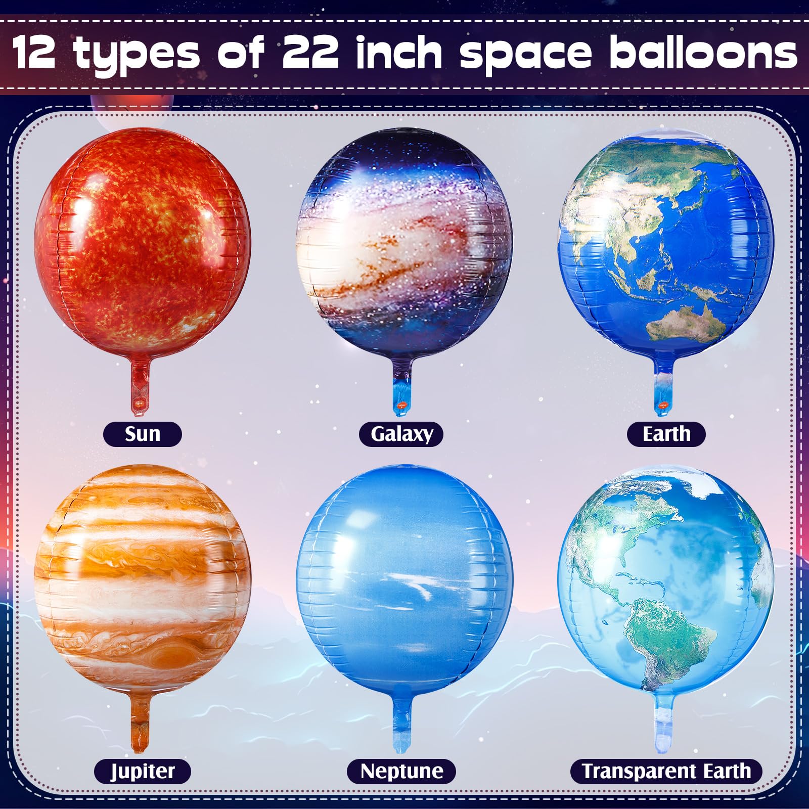 Poen 12-Pack 22-Inch 4D Space Balloons - Planet Solar System Decorations for Space Theme Party and Classroom Learning