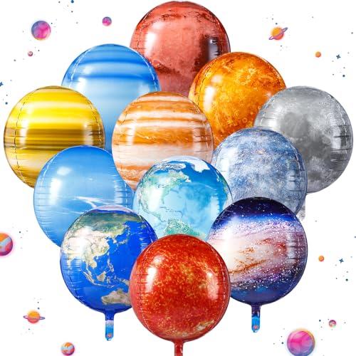 Poen 12-Pack 22-Inch 4D Space Balloons - Planet Solar System Decorations for Space Theme Party and Classroom Learning