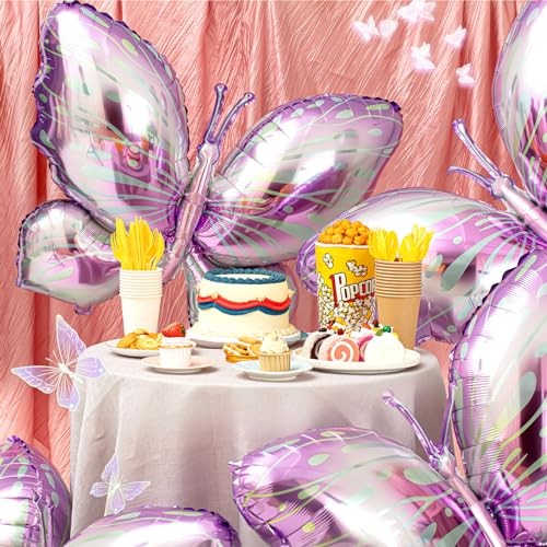 Poen 12 Pack 40 Inch Purple Gradient Butterfly Foil Balloons for Party Decor