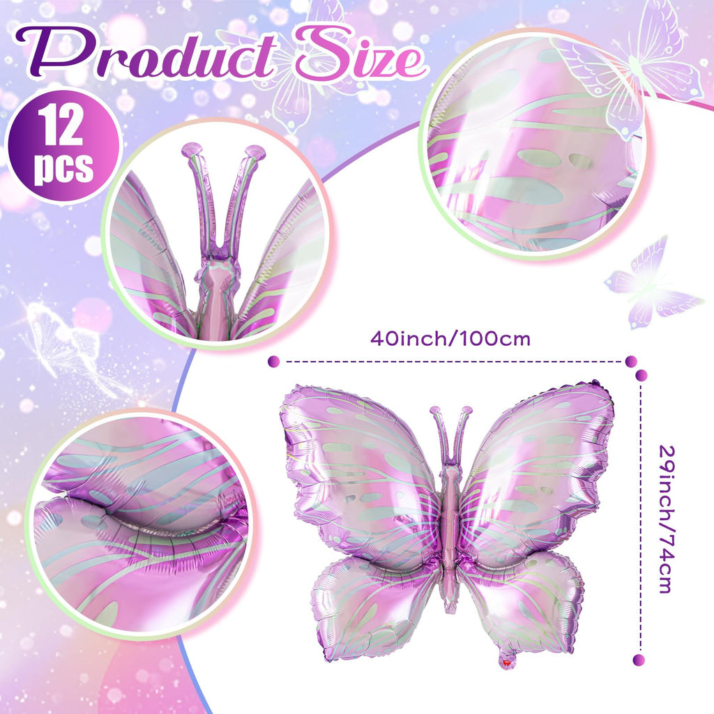 Poen 12 Pack 40 Inch Purple Gradient Butterfly Foil Balloons for Party Decor