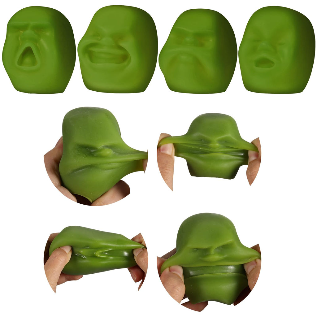 Poen 4 Pack Funny Human Face Stress Balls - Squeeze Fidget Toys for Adults, Emotion Face Balls, Green