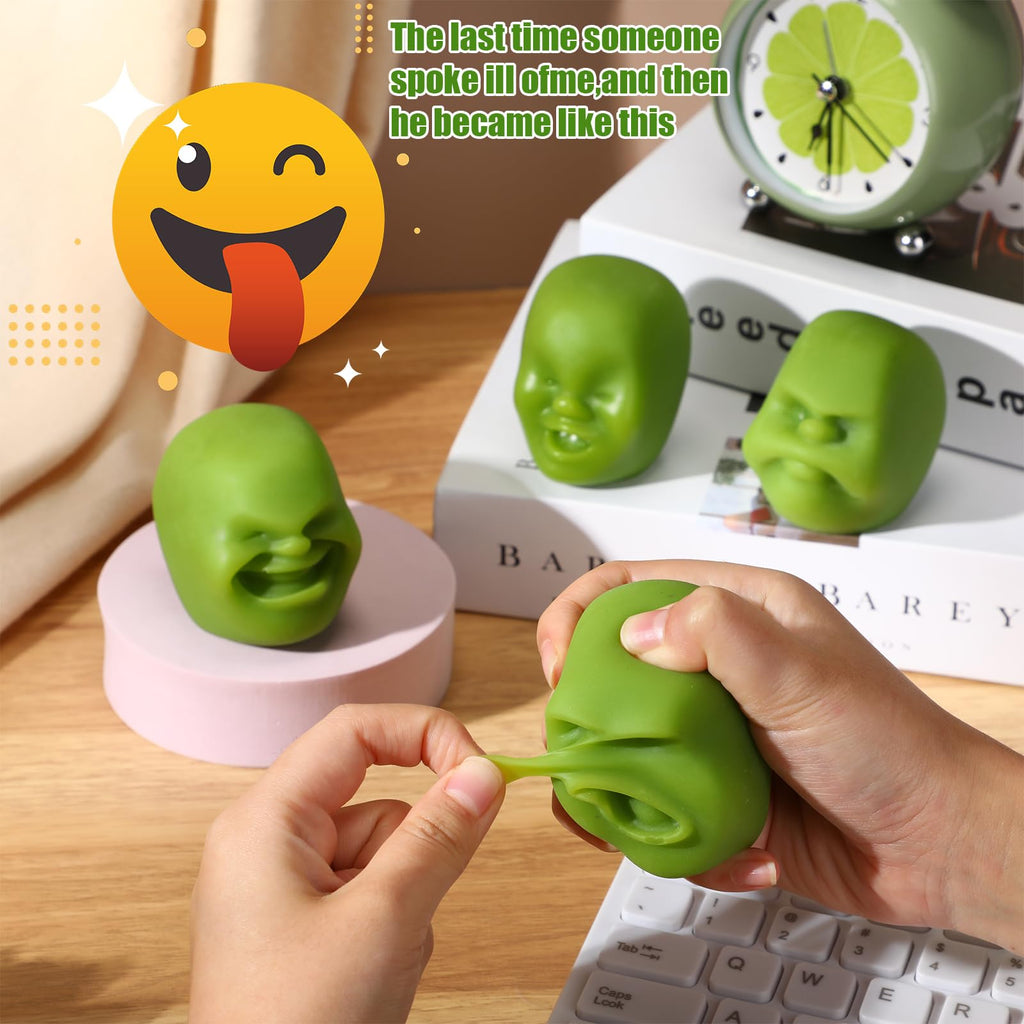 Poen 4 Pack Funny Human Face Stress Balls - Squeeze Fidget Toys for Adults, Emotion Face Balls, Green