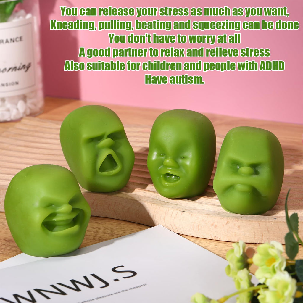 Poen 4 Pack Funny Human Face Stress Balls - Squeeze Fidget Toys for Adults, Emotion Face Balls, Green