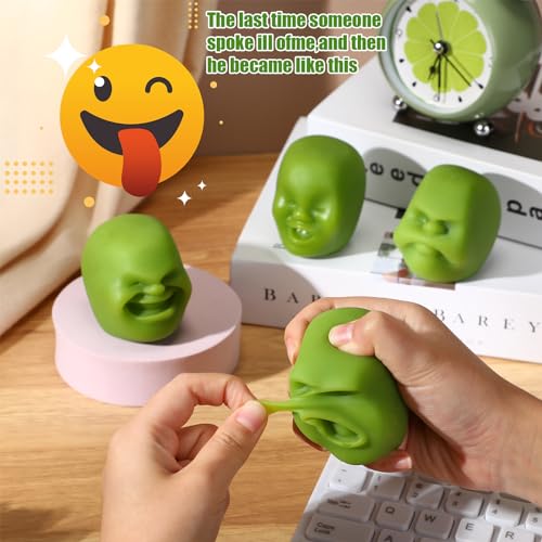 Poen 4 Pack Funny Human Face Stress Balls - Squeeze Fidget Toys for Adults, Emotion Face Balls, Green