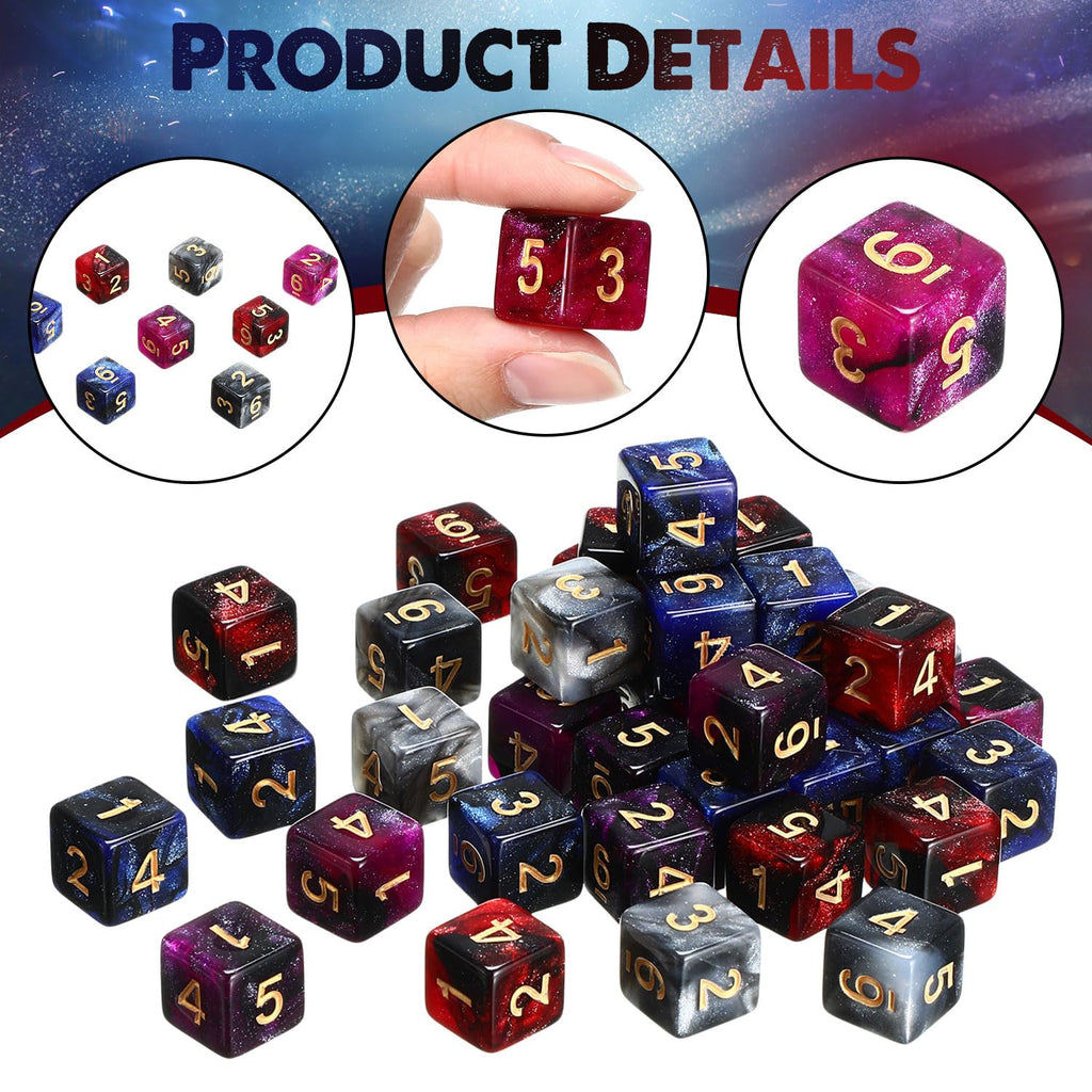 Poen 40 Pack 16mm Glitter Dice Set – 6 Sided Acrylic Dice in 4 Colors for Board Games