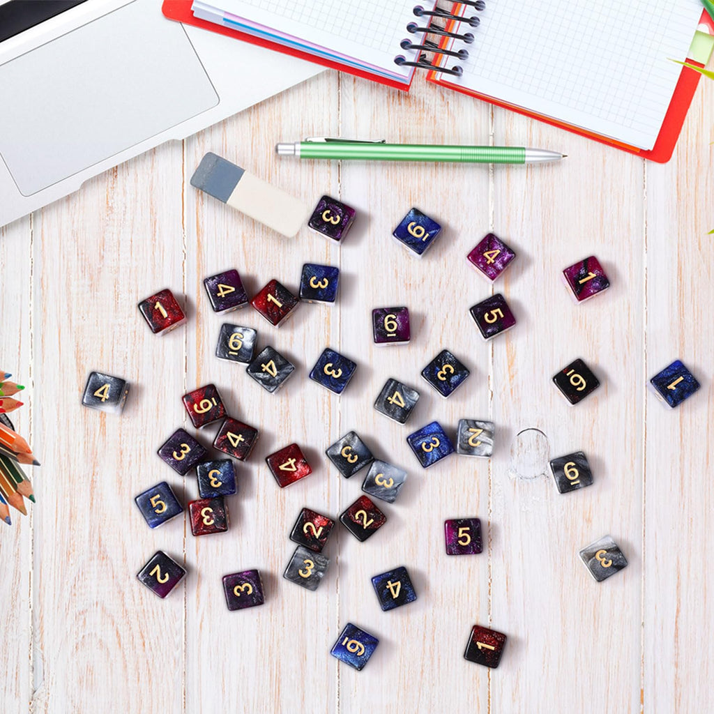 Poen 40 Pack 16mm Glitter Dice Set – 6 Sided Acrylic Dice in 4 Colors for Board Games