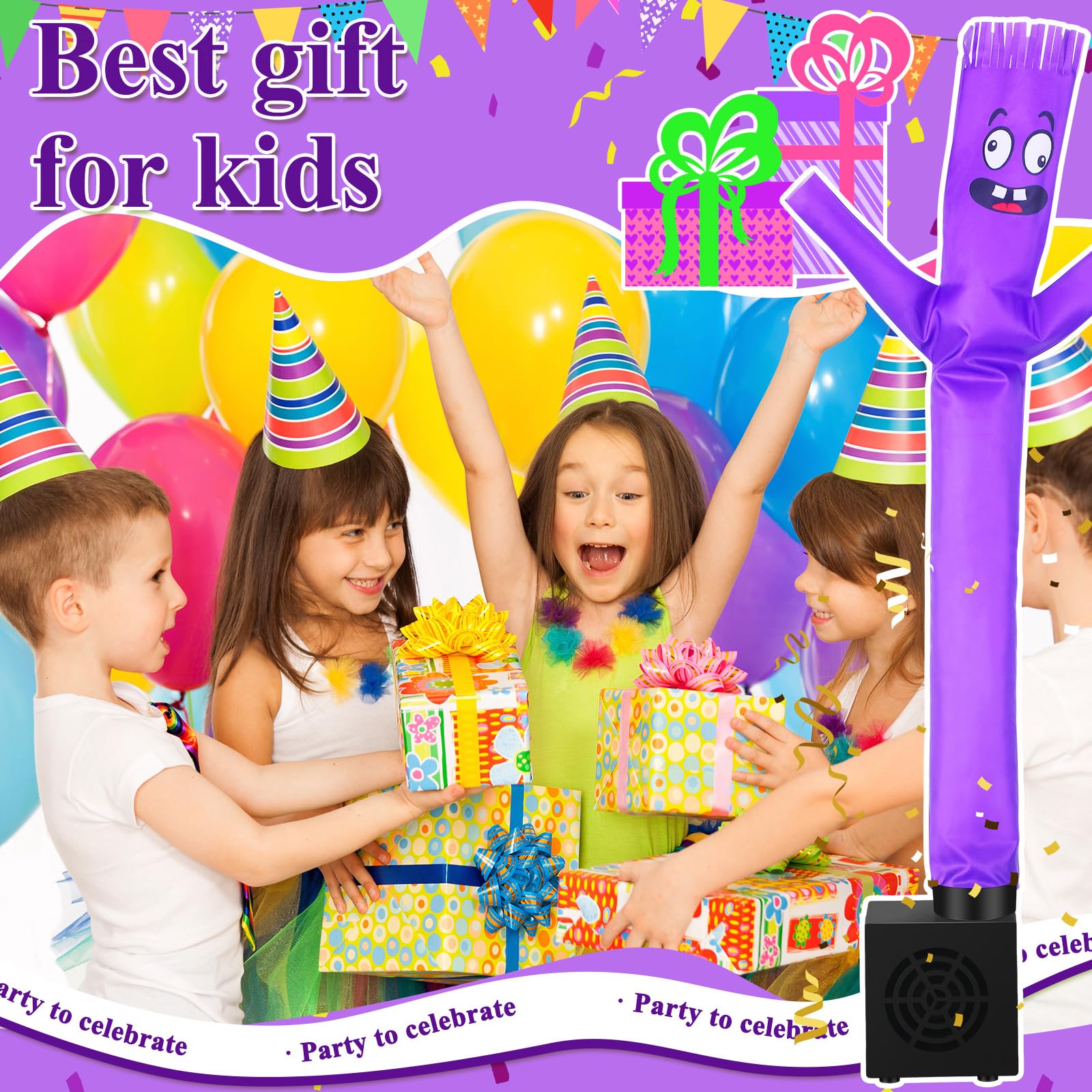 Poen Mini Wacky Waving Inflatable Tube Guy - Purple Desktop Decor with Blower, USB-Powered Gag Toy for Parties and Office Fun