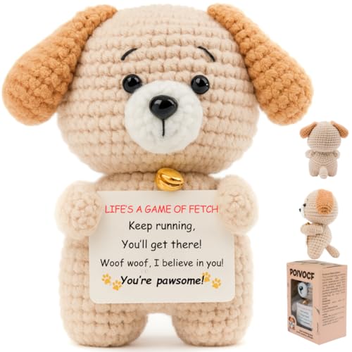 POIVOCF Inspirational Crochet Puppy with Positive Message – Motivational Gift for Graduates, Students, Coworkers, Friends