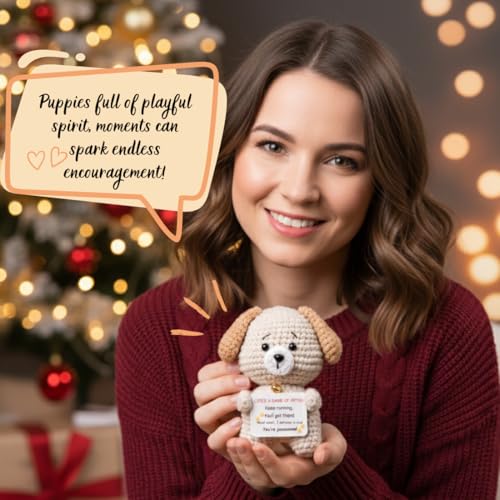 POIVOCF Inspirational Crochet Puppy with Positive Message – Motivational Gift for Graduates, Students, Coworkers, Friends