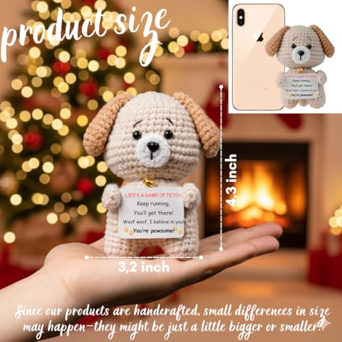 POIVOCF Inspirational Crochet Puppy with Positive Message – Motivational Gift for Graduates, Students, Coworkers, Friends