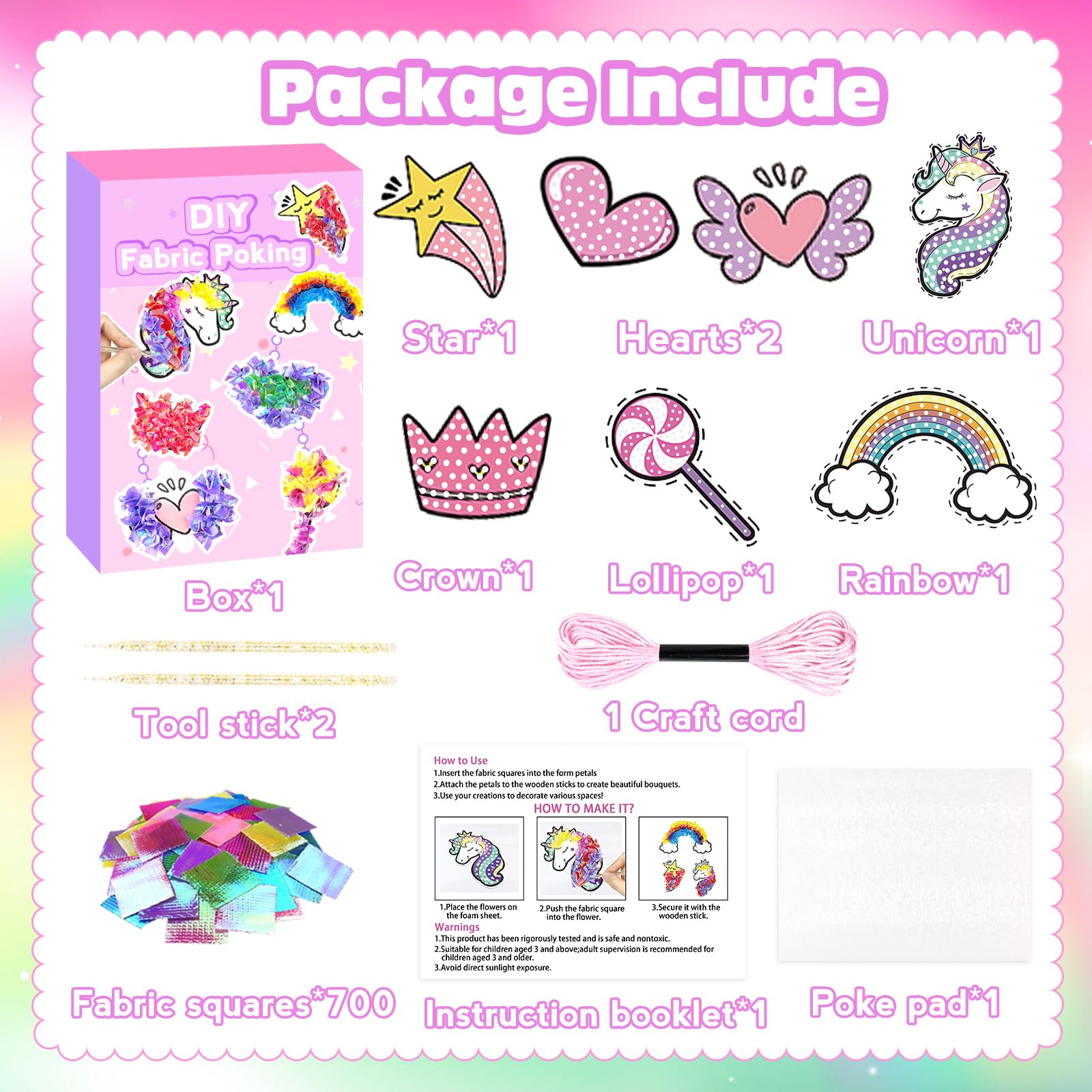 Poke-in Craft and Art Kit – Magical Dream Decor with 700 Fabric Squares for Kids Ages 4-10+