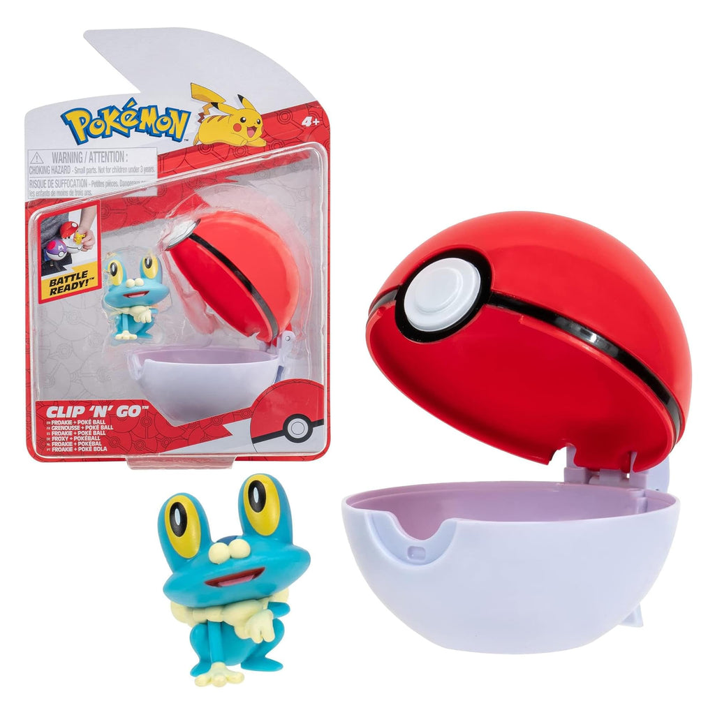 Pokémon Clip'n'Go Poké Ball with Froakie Figure – Official 5 cm Red Ball & Toy Set