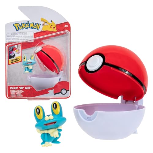 Pokémon Clip'n'Go Poké Ball with Froakie Figure – Official 5 cm Red Ball & Toy Set