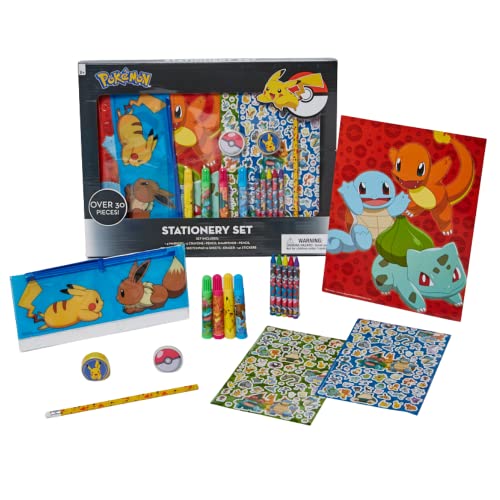 Pokemon Kids Coloring Art and Sticker Set – 30-Piece Craft Kit with Pencil Case