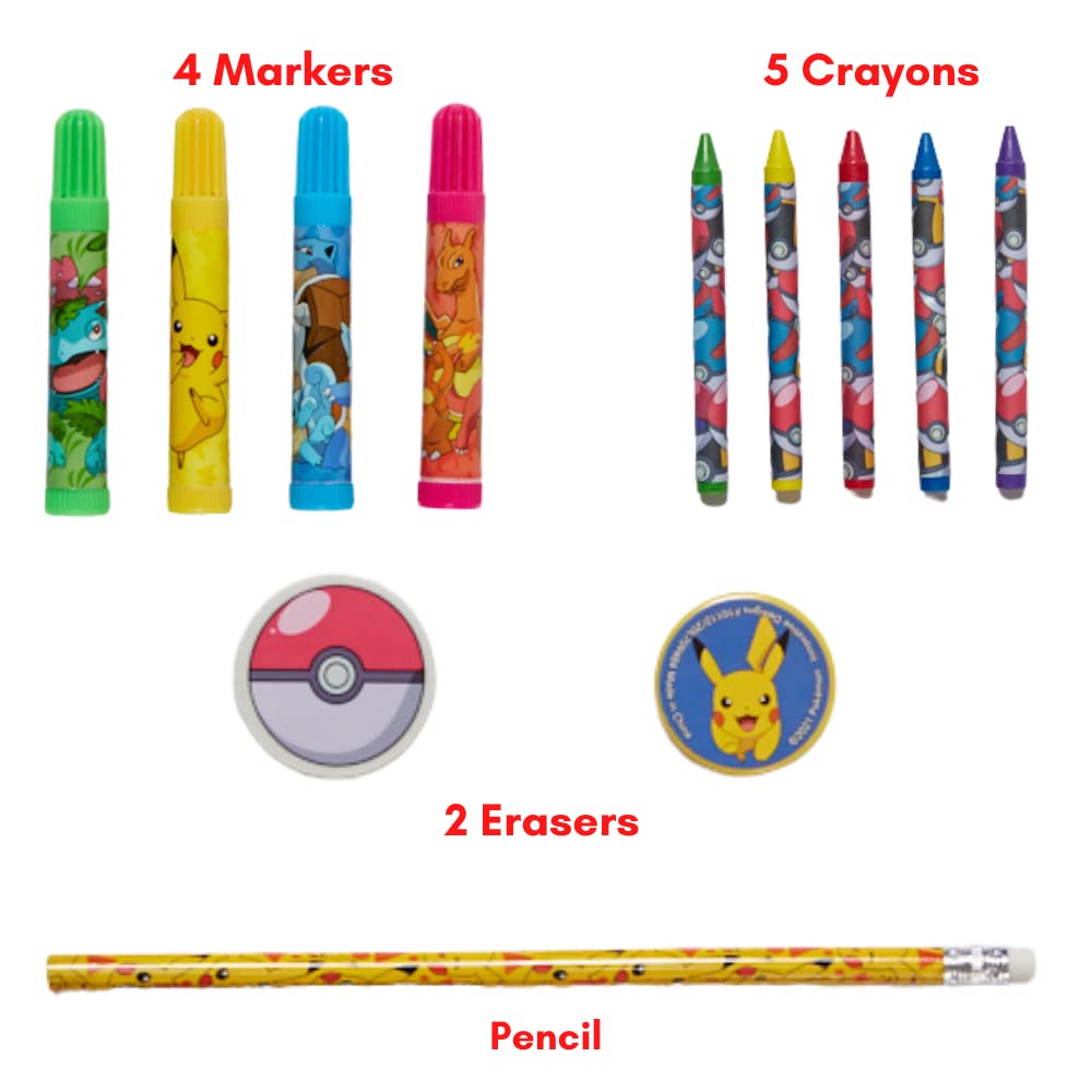 Pokemon Kids Coloring Art and Sticker Set – 30-Piece Craft Kit with Pencil Case