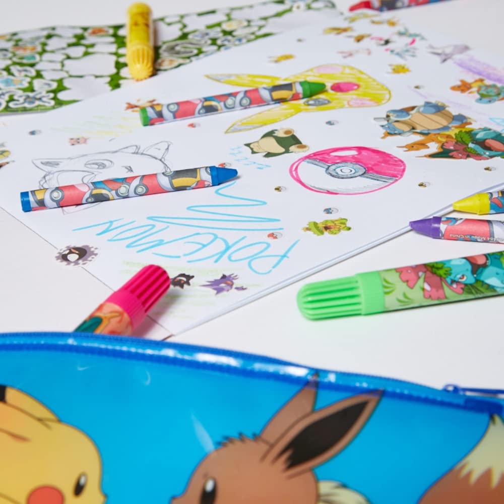 Pokemon Kids Coloring Art and Sticker Set – 30-Piece Craft Kit with Pencil Case