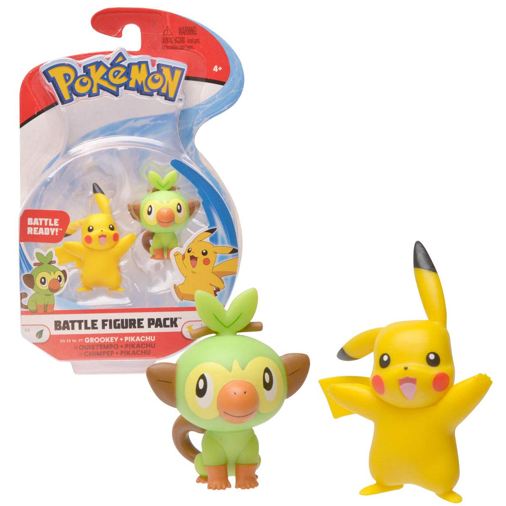 Pokémon Sword and Shield Battle Action Figure 2-Pack – Pikachu and Grookey (2-Inch Official Figures)
