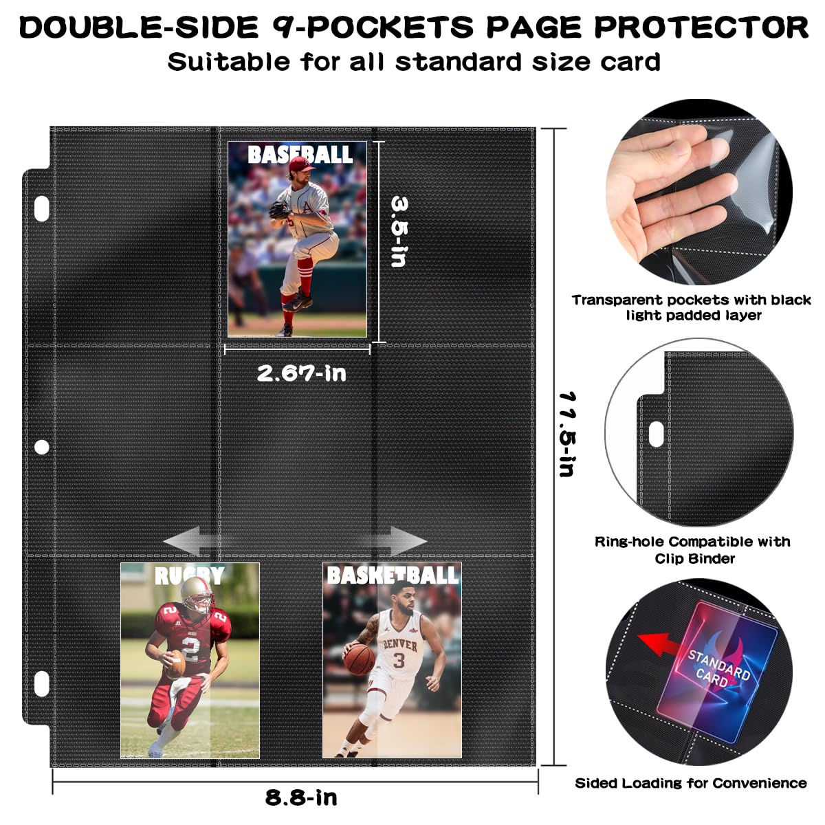 POKONBOY 900-Pocket Trading Card Sleeve Pages – 50 Double-Sided Protectors for MTG, Sports, Games