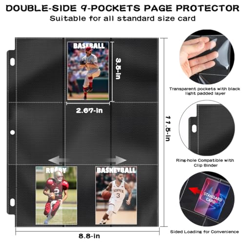 POKONBOY 900-Pocket Trading Card Sleeve Pages – 50 Double-Sided Protectors for MTG, Sports, Games