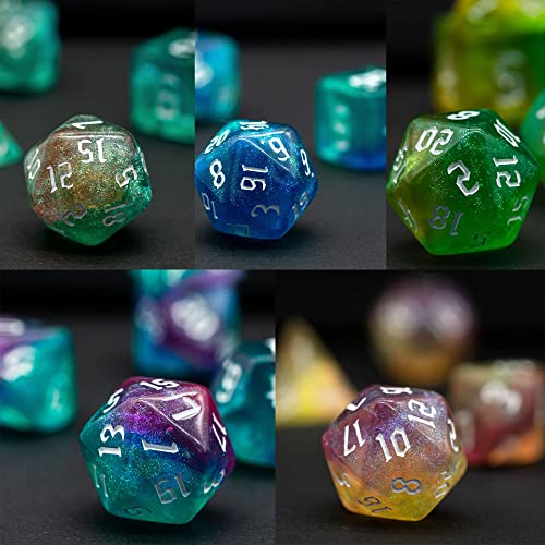 Poludie 5-Set D&D Dice (35 Dice) with Leather Bag – Sickle Font Polyhedral RPG Dice Set