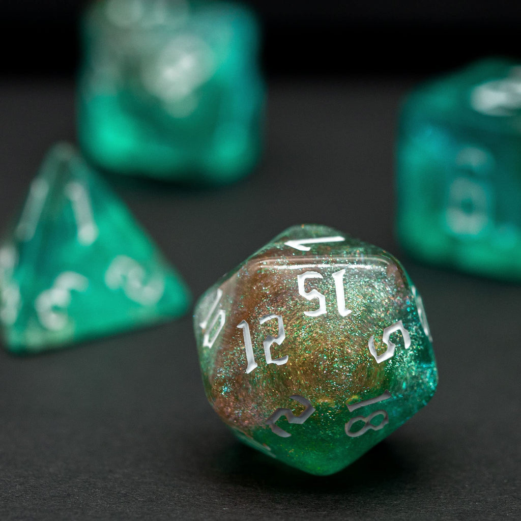 Poludie 5-Set D&D Dice (35 Dice) with Leather Bag – Sickle Font Polyhedral RPG Dice Set