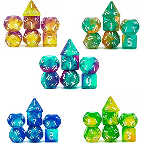 Poludie 5-Set D&D Dice (35 Dice) with Leather Bag – Sickle Font Polyhedral RPG Dice Set
