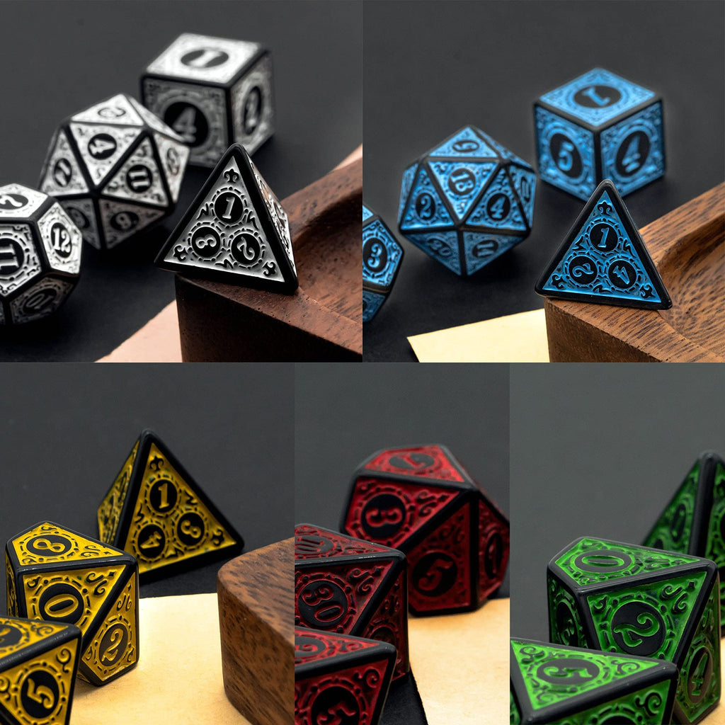 Poludie 5 Sets DND Dice (35pcs) with Leather Bag – Window Lattice Carved Acrylic Polyhedral Dice for RPG Games
