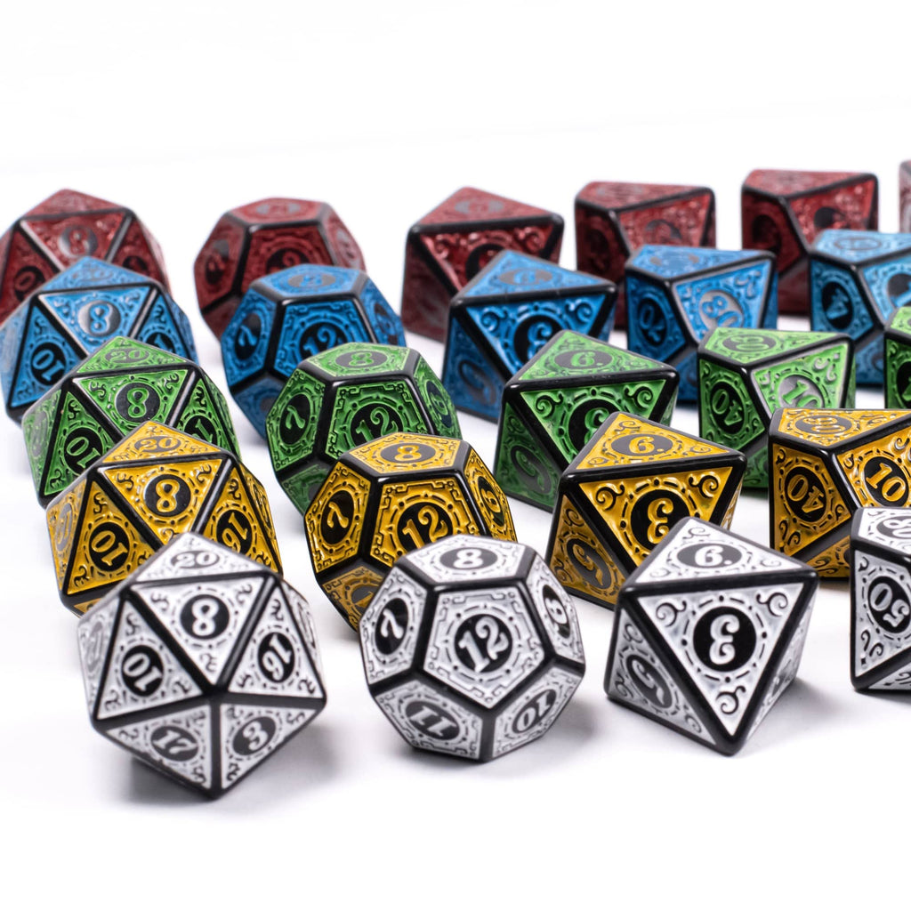 Poludie 5 Sets DND Dice (35pcs) with Leather Bag – Window Lattice Carved Acrylic Polyhedral Dice for RPG Games
