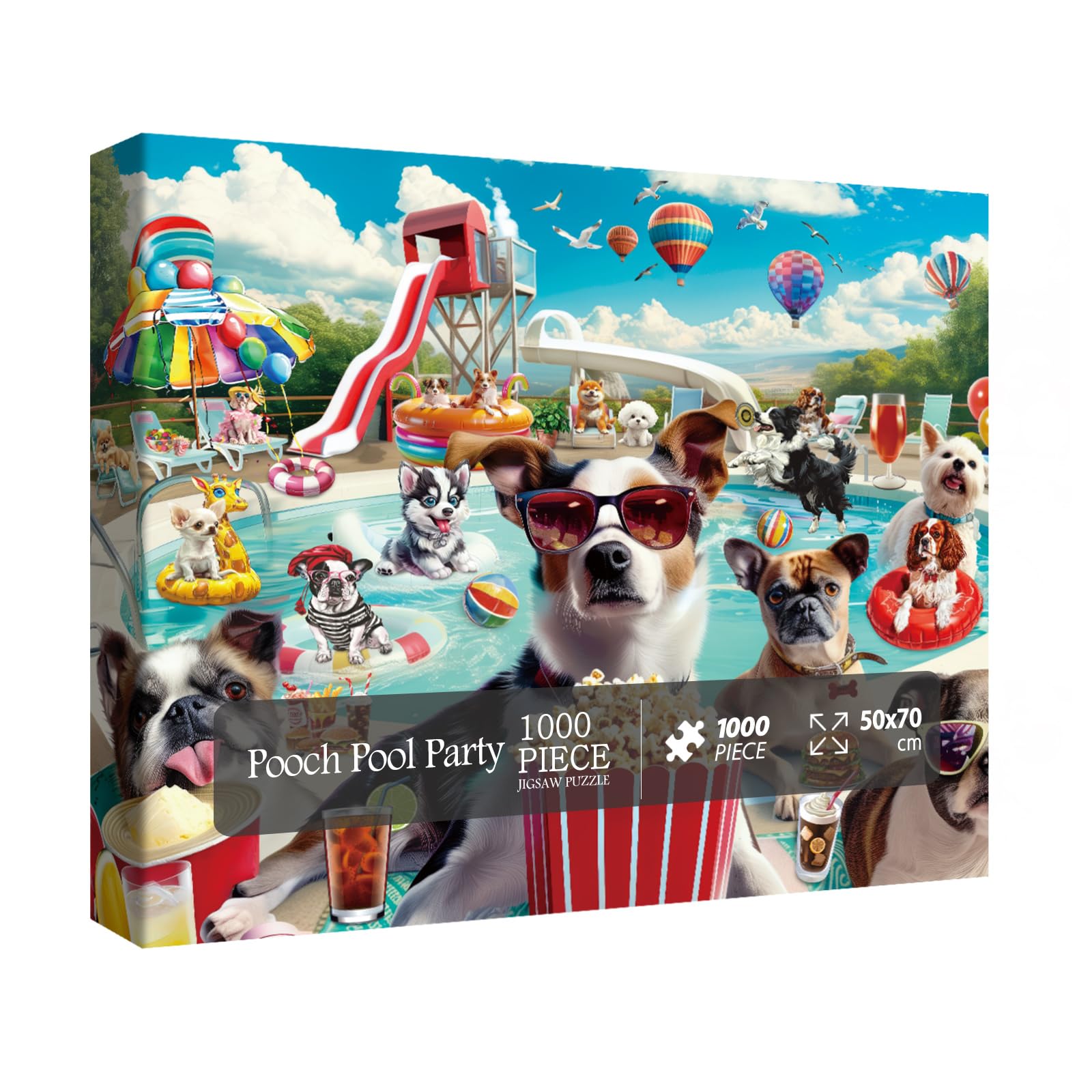 Poolside Puppy Party 1000-Piece Jigsaw Puzzle – Funny Dog Summer Scene for Adults