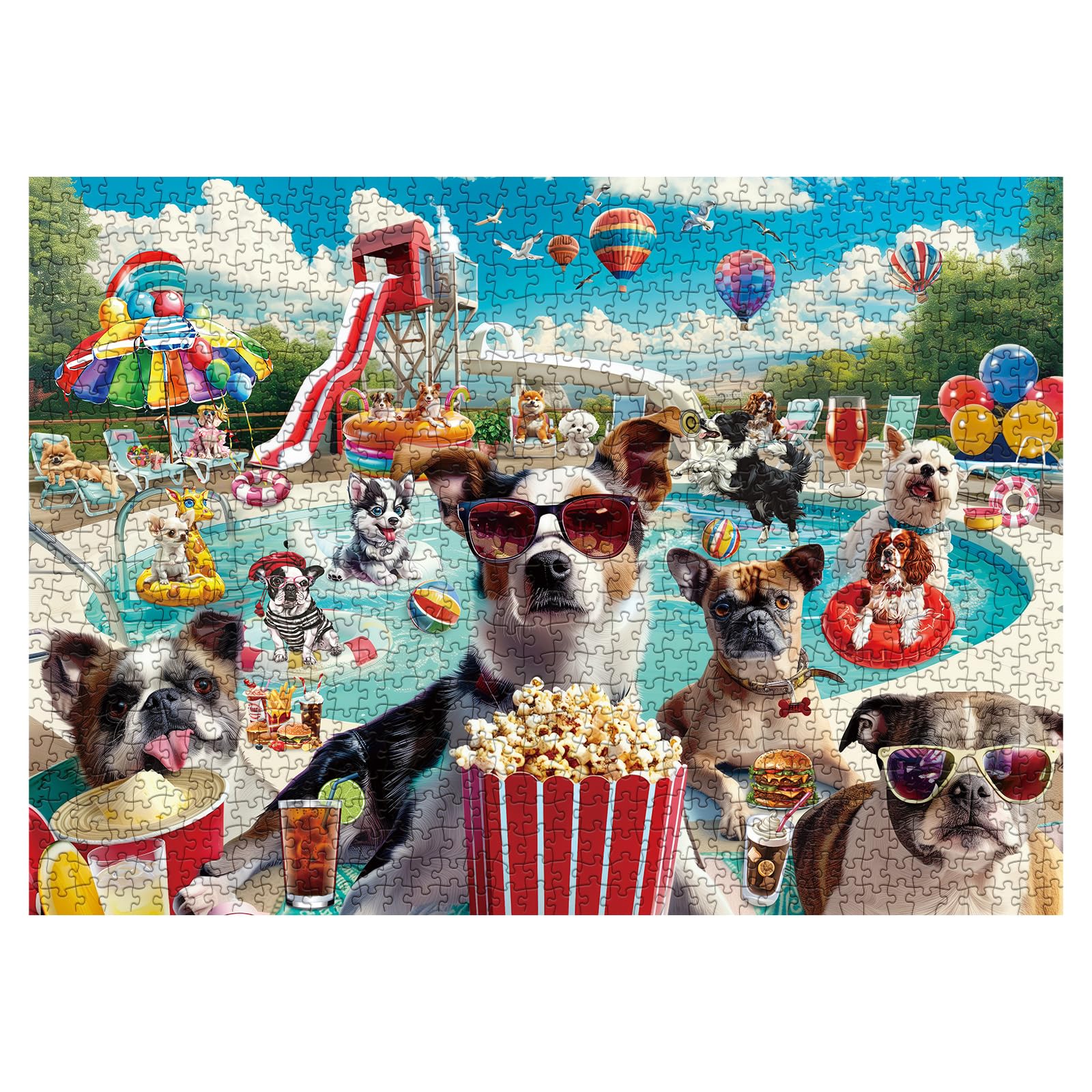 Poolside Puppy Party 1000-Piece Jigsaw Puzzle – Funny Dog Summer Scene for Adults