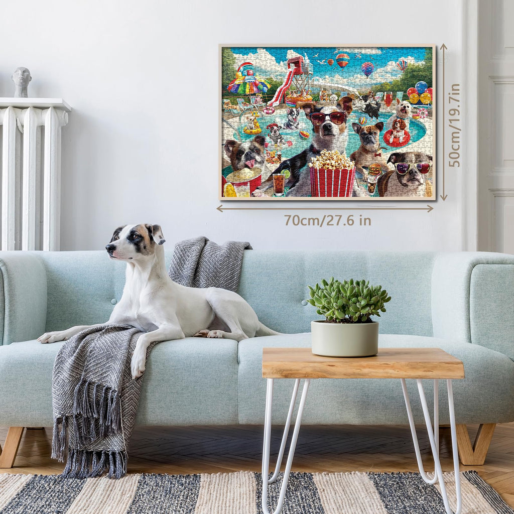 Poolside Puppy Party 1000-Piece Jigsaw Puzzle – Funny Dog Summer Scene for Adults