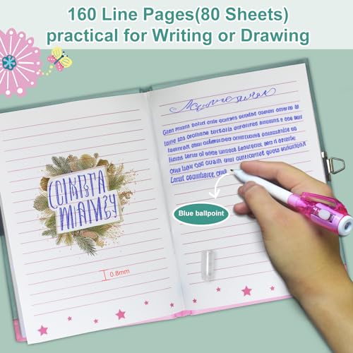 Pop Fidget Butterfly Diary with Lock and Invisible Ink Pen – 160 Lined Pages, 7.5x5.4 Inches, for Kids Ages 6-12