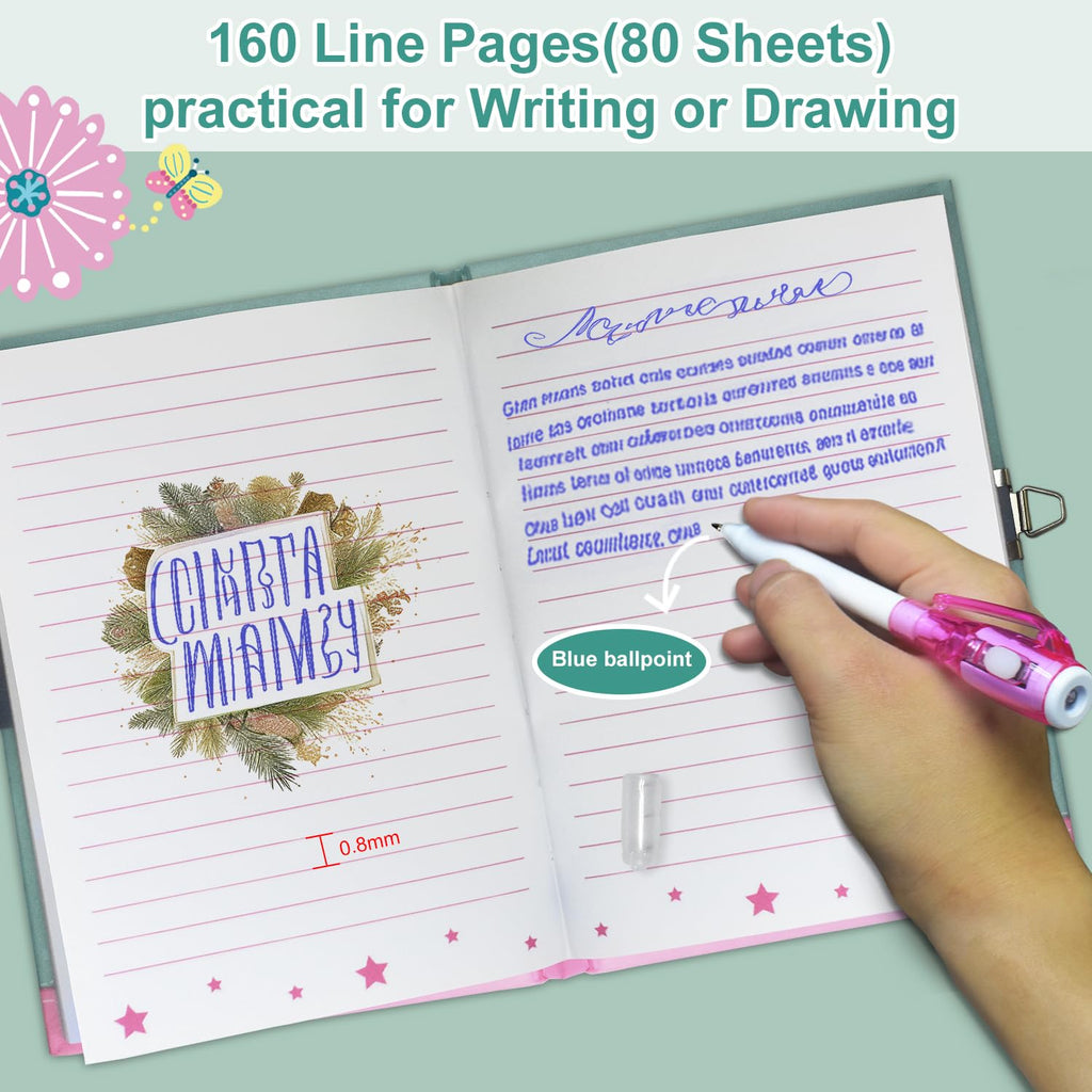 Pop Fidget Butterfly Diary with Lock and Invisible Ink Pen – 160 Lined Pages, 7.5x5.4 Inches, for Kids Ages 6-12