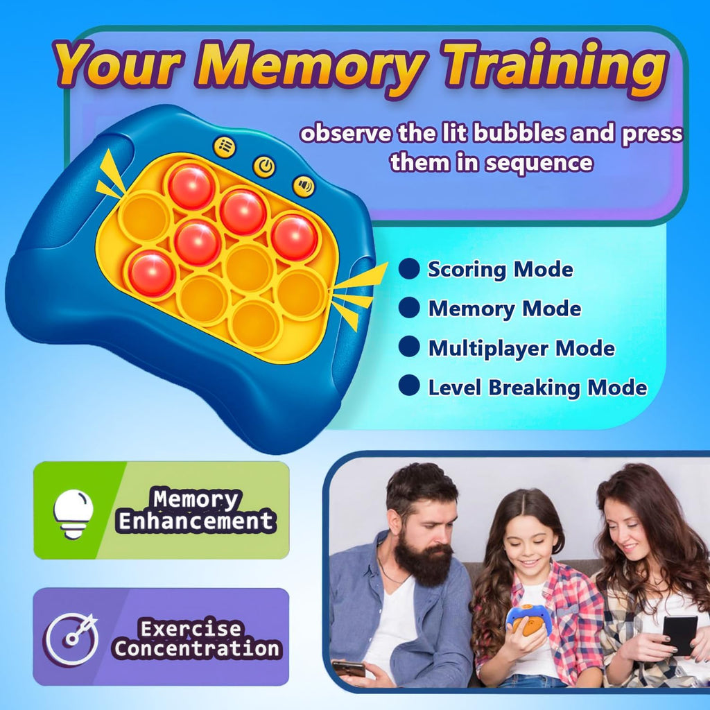 Pop Push Game Toy for Kids - Blue - Handheld Fidget Game with 4 Modes
