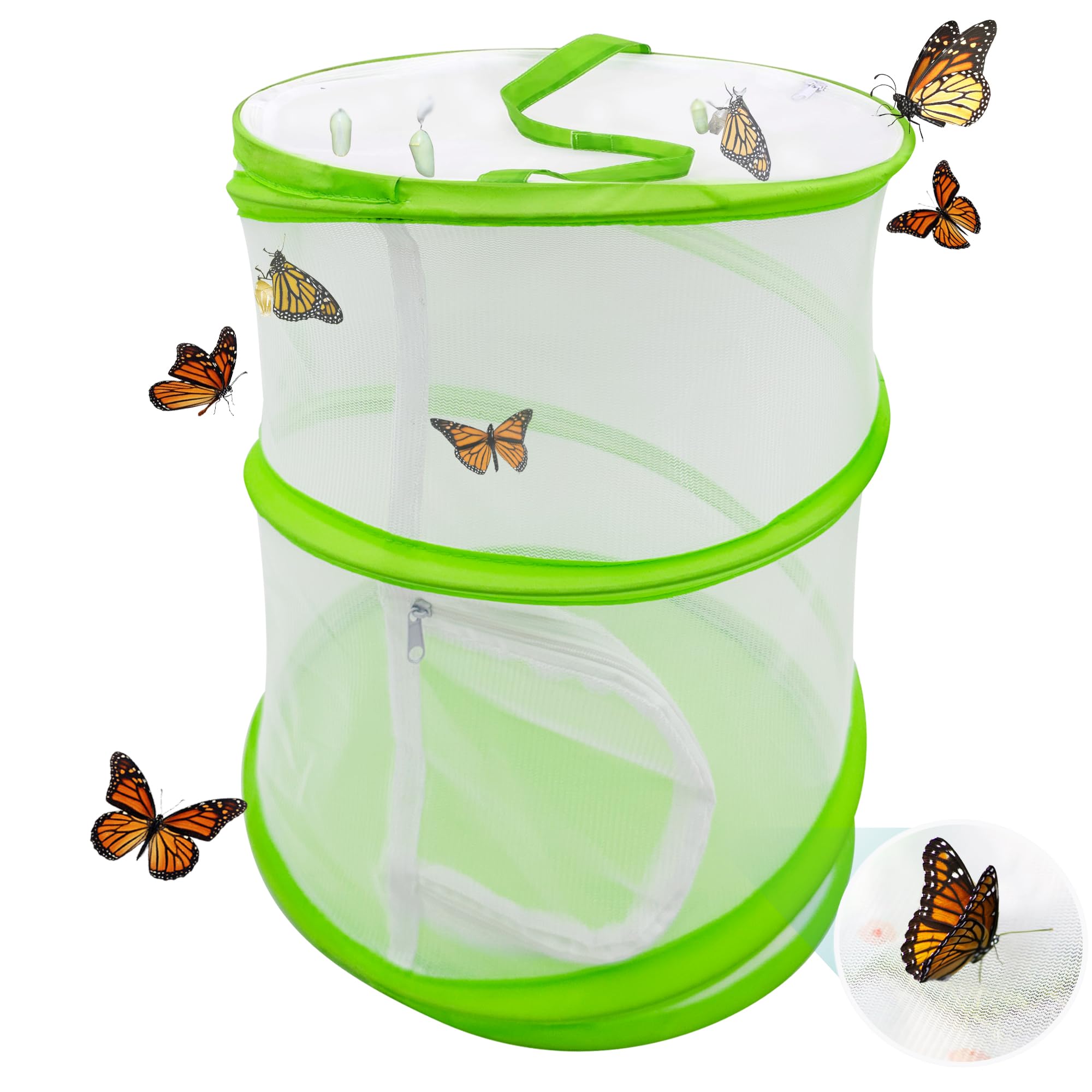 Pop-Up Butterfly Habitat Cage – 12" x 12" x 14" Green Mesh Insect Net with Double Zipper
