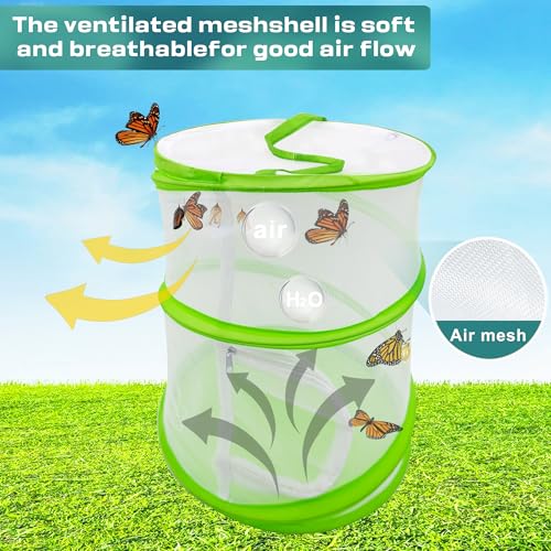 Pop-Up Butterfly Habitat Cage – 12" x 12" x 14" Green Mesh Insect Net with Double Zipper