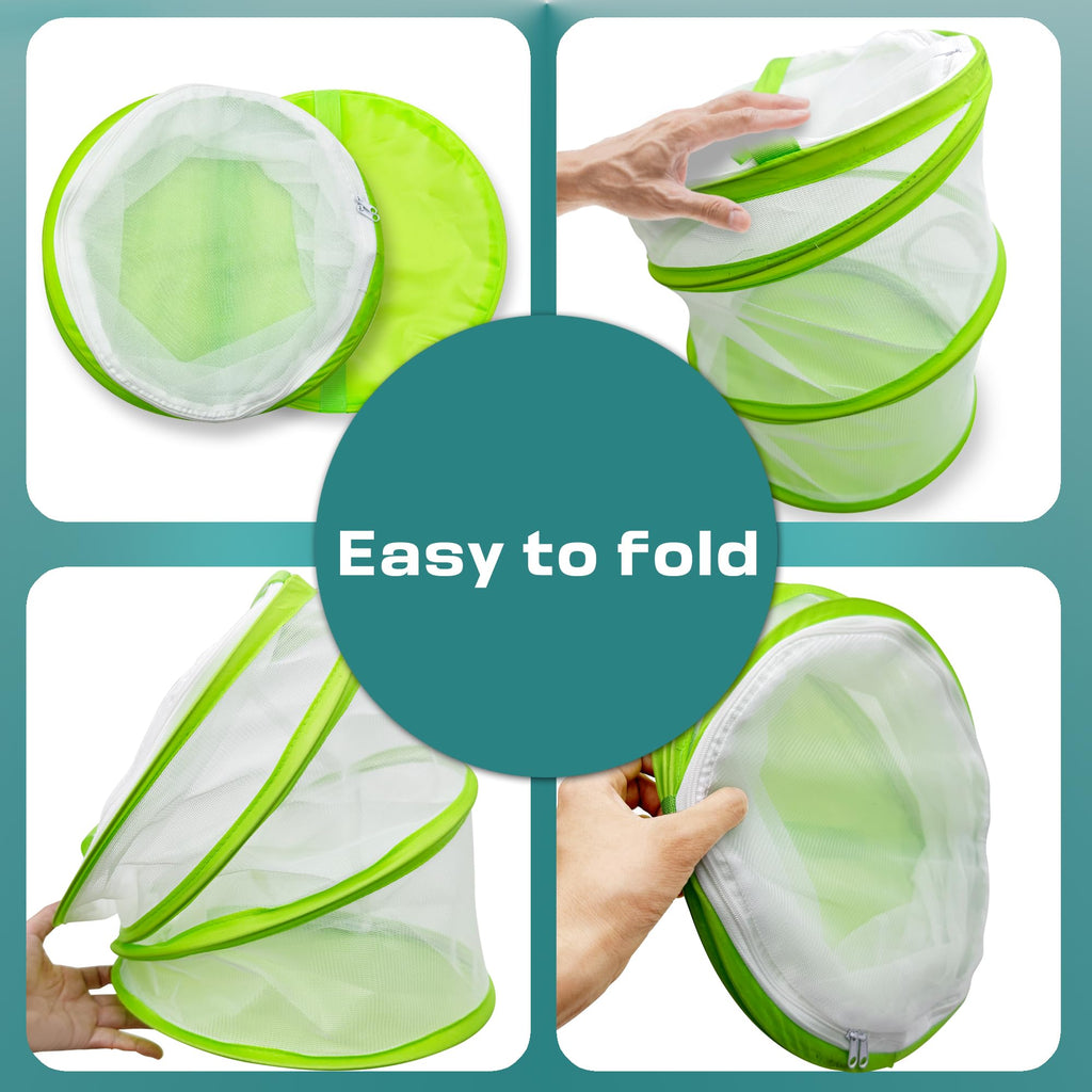 Pop-Up Butterfly Habitat Cage – 12" x 12" x 14" Green Mesh Insect Net with Double Zipper