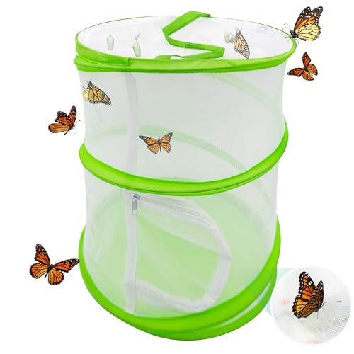 Pop-Up Butterfly Habitat Cage – 12" x 12" x 14" Green Mesh Insect Net with Double Zipper