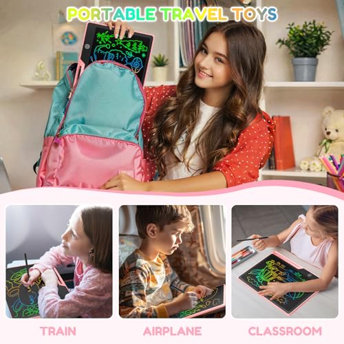 POPERFUN 13 Inch LCD Writing Tablet for Kids - Pink Rechargeable Doodle Board, Anti-Blue Light, Travel Friendly