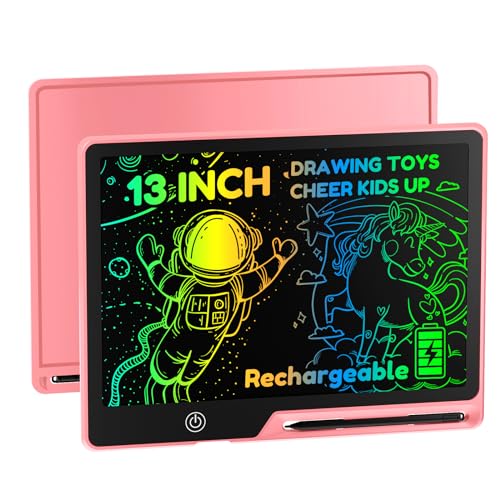 POPERFUN 13 Inch LCD Writing Tablet for Kids - Pink Rechargeable Doodle Board, Anti-Blue Light, Travel Friendly