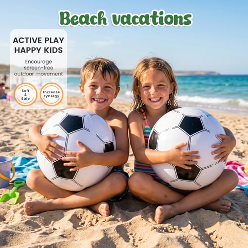 POPLAY 5-Pack 12 Inch Inflatable Soccer Beach Balls – Bulk Party Favors for Summer Games
