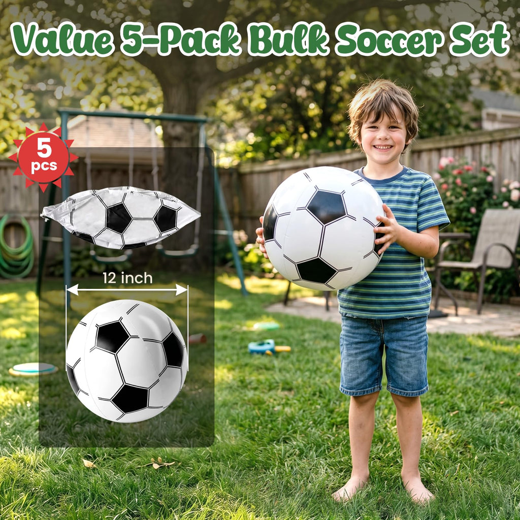 POPLAY 5-Pack 12 Inch Inflatable Soccer Beach Balls – Bulk Party Favors for Summer Games