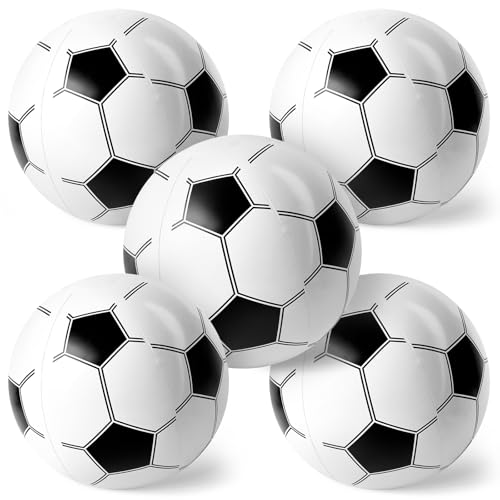 POPLAY 5-Pack 12 Inch Inflatable Soccer Beach Balls – Bulk Party Favors for Summer Games