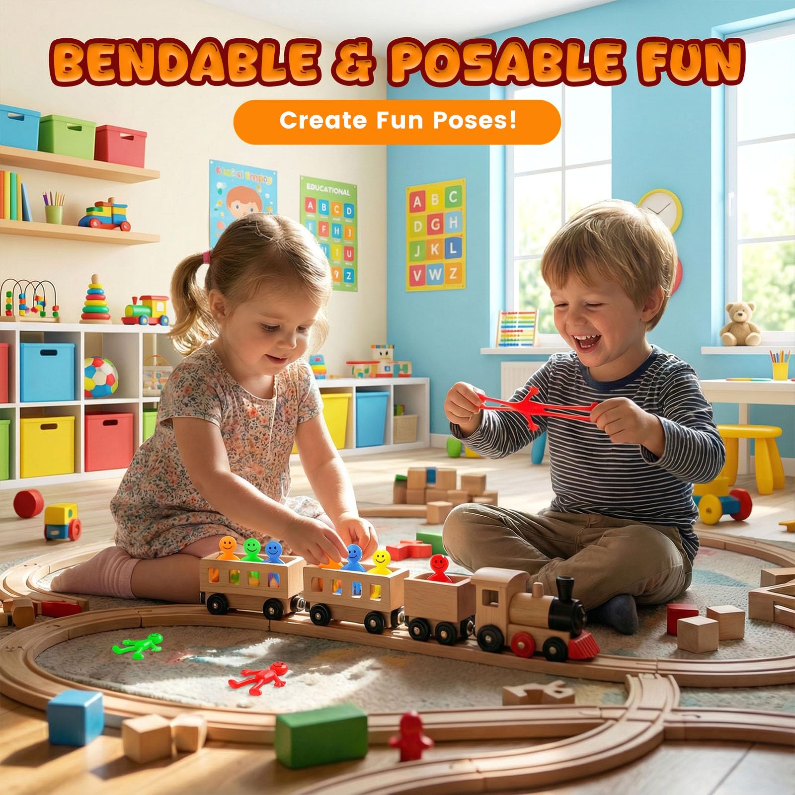 POPLAY 60 Pack Bendable Smile Face Fidget Toys - Stretchy Figures for Party Favors, Classroom Prizes, Stress Relief