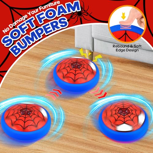 POPSVON Light-Up Hover Soccer Ball with LED Spider Design – Indoor Floating Soccer Toy for Kids Ages 4-12, Includes Batteries