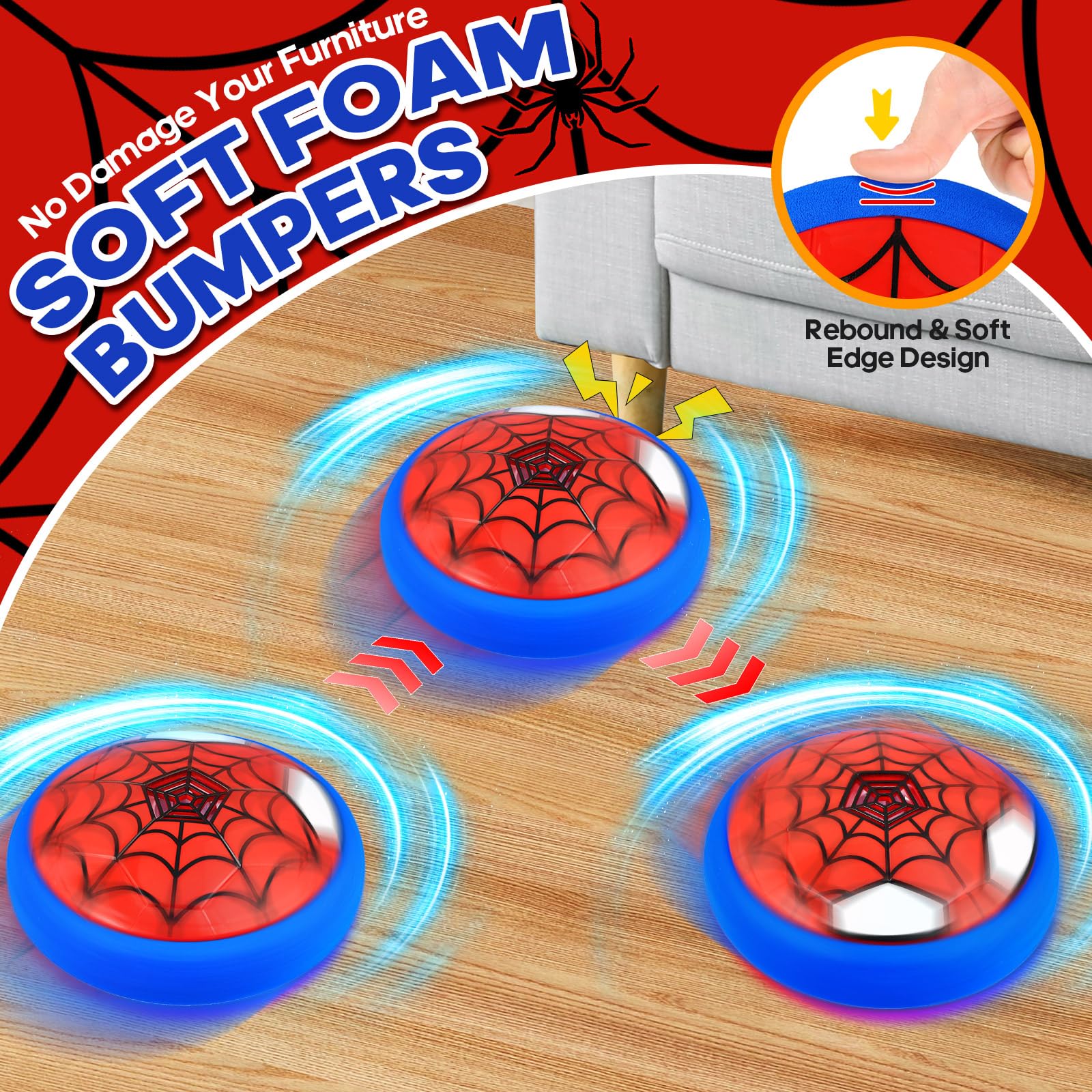 POPSVON Light-Up Hover Soccer Ball with LED Spider Design – Indoor Floating Soccer Toy for Kids Ages 4-12, Includes Batteries