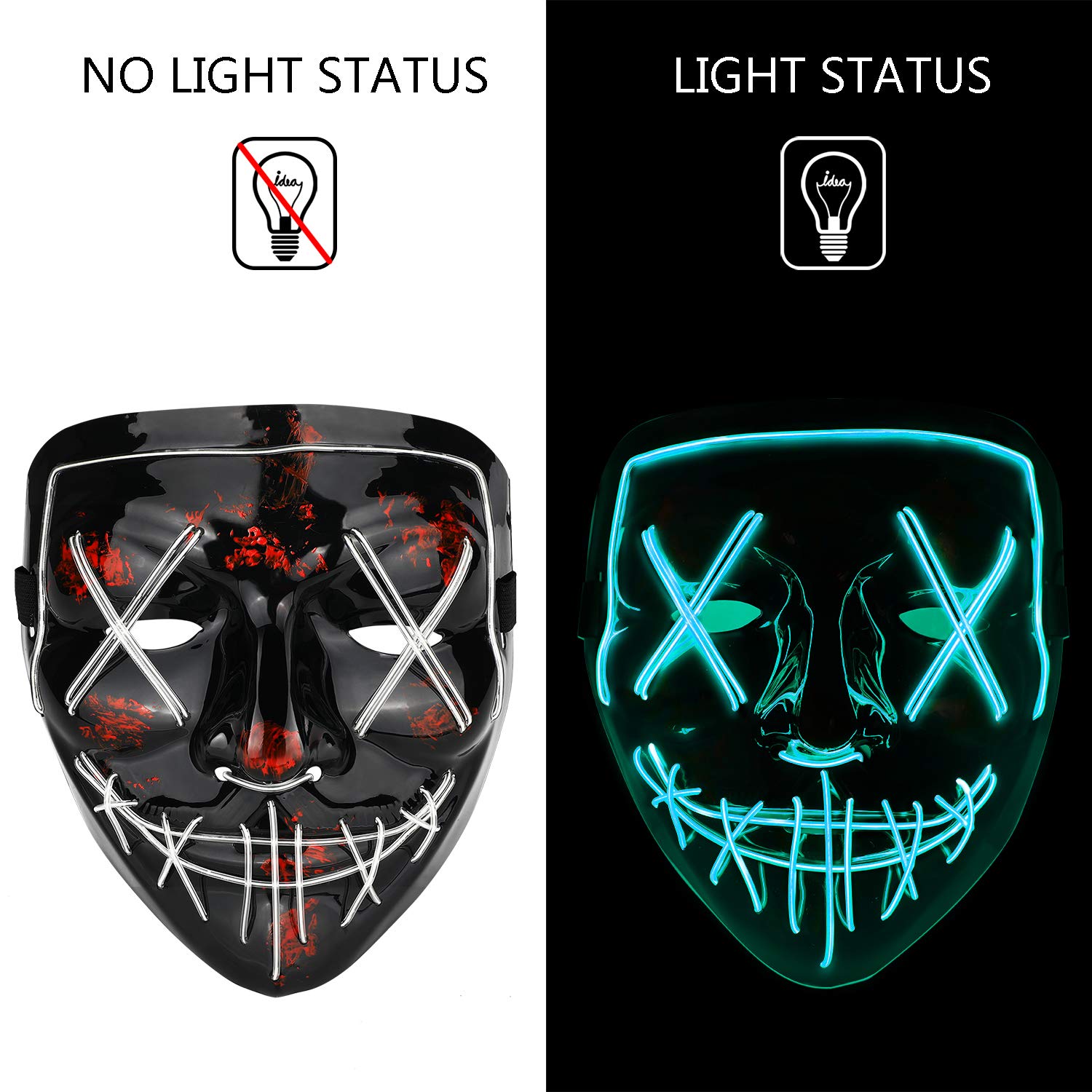 Poptrend LED Halloween Mask – 3 Light Modes, Comfortable Fit for Adults & Kids