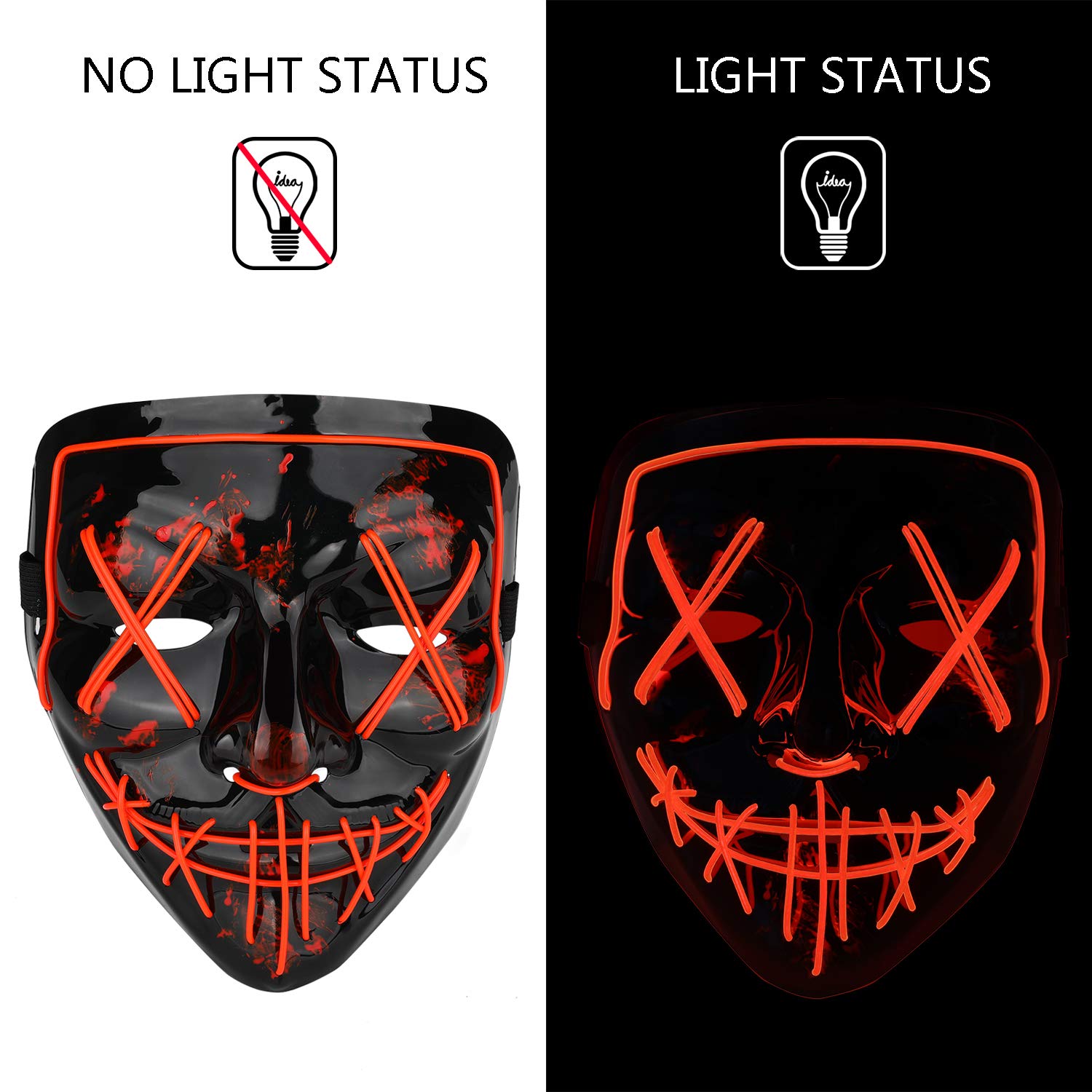 Poptrend LED Light Up Halloween Mask – 3 Modes, Padded Fit, Safe EL Wire